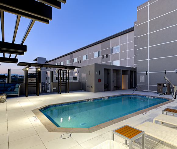Exterior view of swimming pool at the Element Hotel Irvine