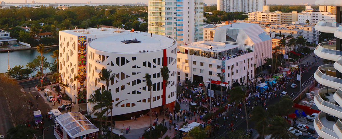 Exterior drone view at the Faena Forum