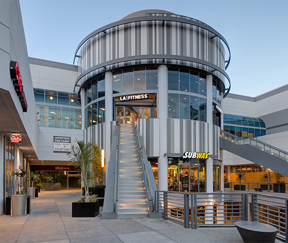 Exterior view of Hollywood Galaxy Mall with multiple shops