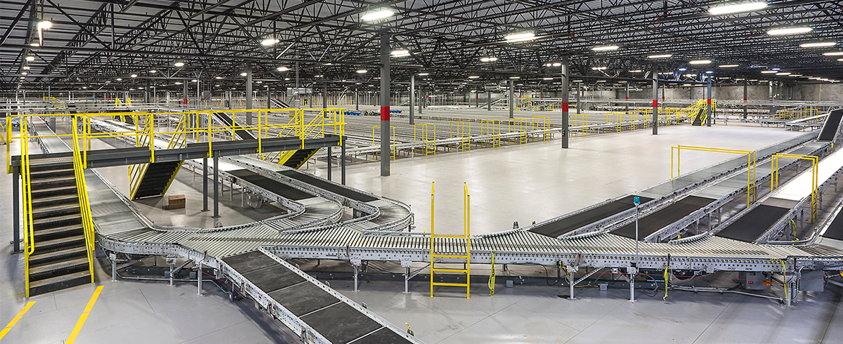View of package shipping lines inside the Macy's Fulfillment Center