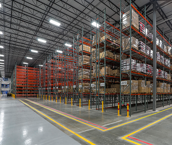 Tall storage shelves in the Macy's Fulfillment Center