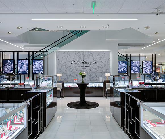 Interior view of jewelry displays at the Macy's at Manhattan Village