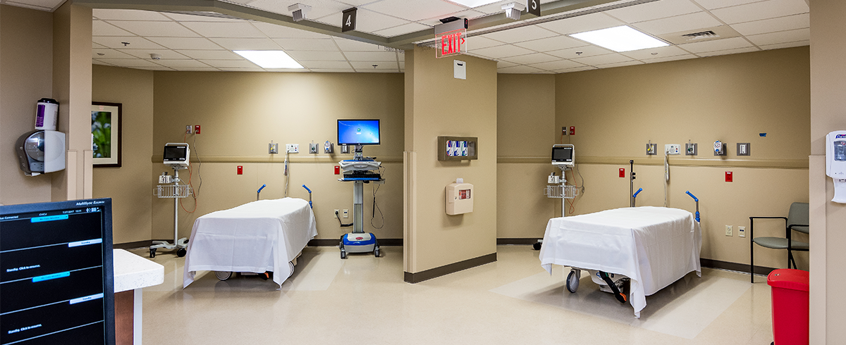 Multiple hospital beds at the McKenzie-Willamette Medical Center