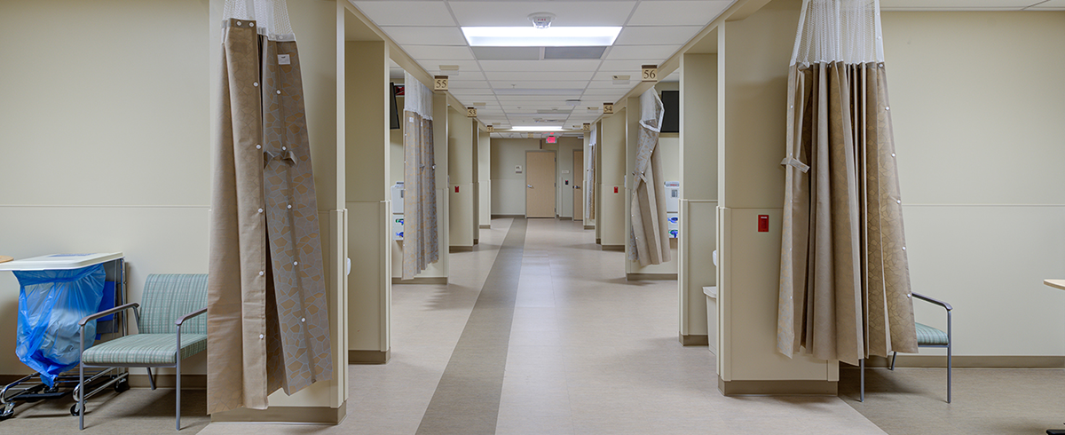 Interior view of patient rooms at the MountainView Hospital, ER Expansion