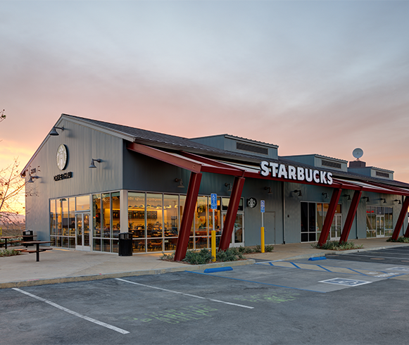Exterior view of Starbucks at the New Haven Marketplace