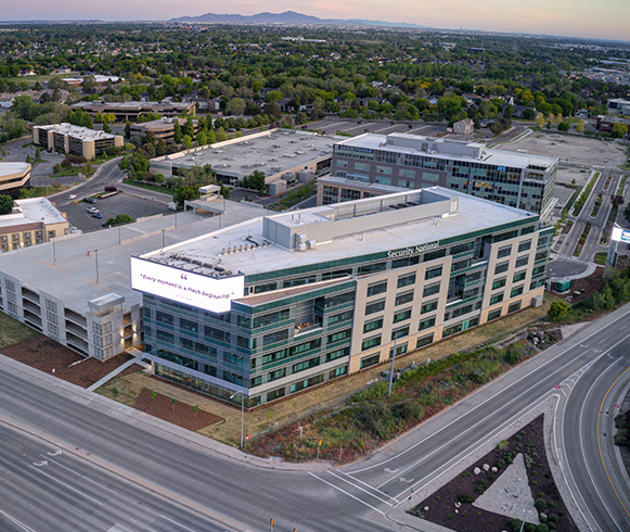 High altitude drone view of the 5300 Center buildings
