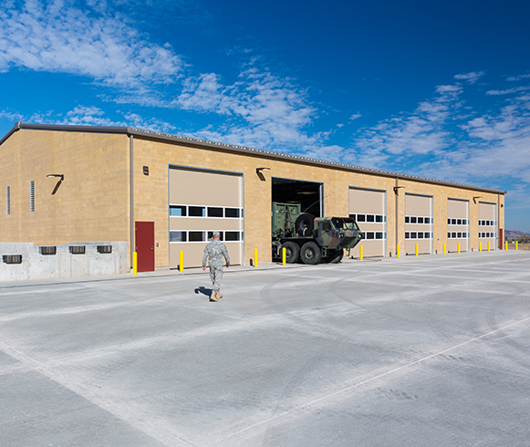 Exterior view of garage at the Afton Readiness Center