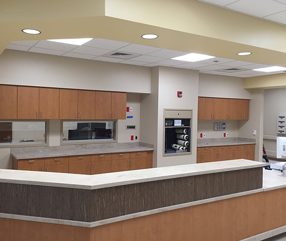 Interior view of the Nurse station in the Alaska Regional Hospital