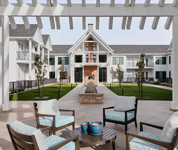 Exterior view of patio at the American Groves Senior Living Center