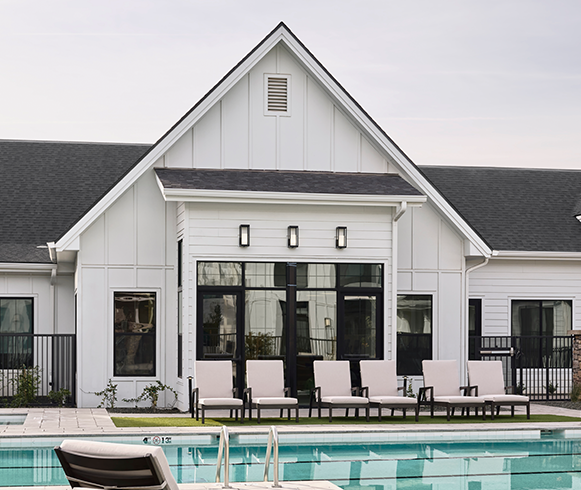 Exterior view of the American Groves Senior Living Center pool