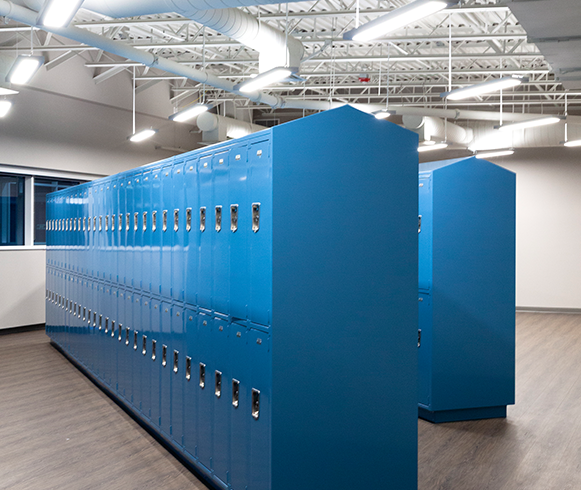 Interior view of locker room at Biomerics