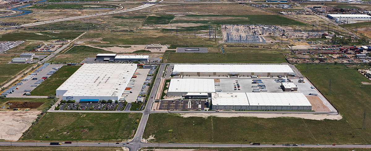 Exterior high altitude drone view of Bishops' Central Storehouse