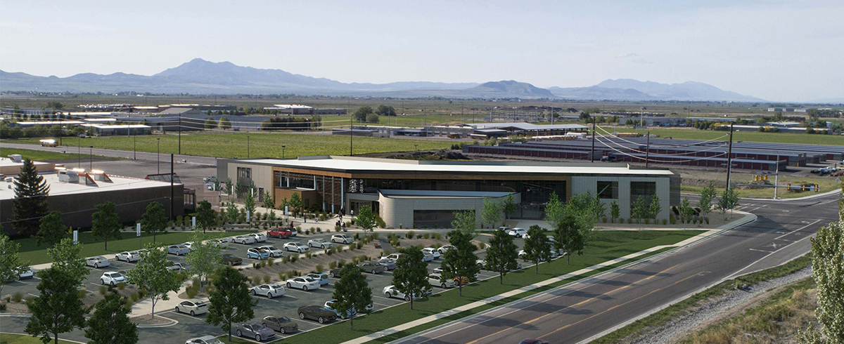Wide angle drone view of Health Sciences Building at Bridgeland Technical College