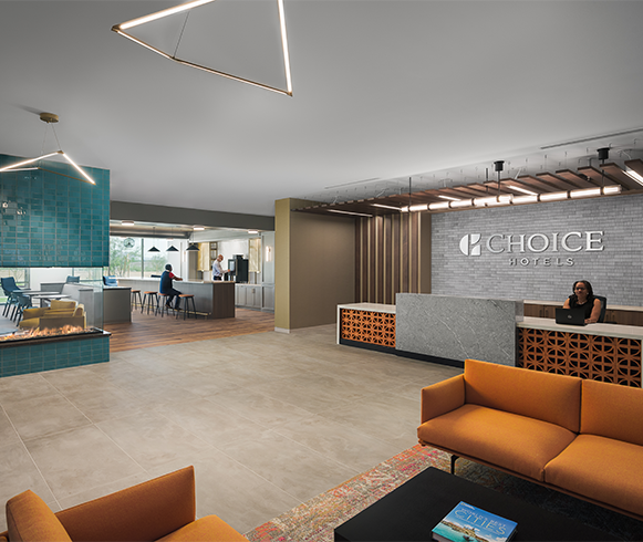 Inteiror view of lobby inside the Choice Hotels Corporate Headquarters
