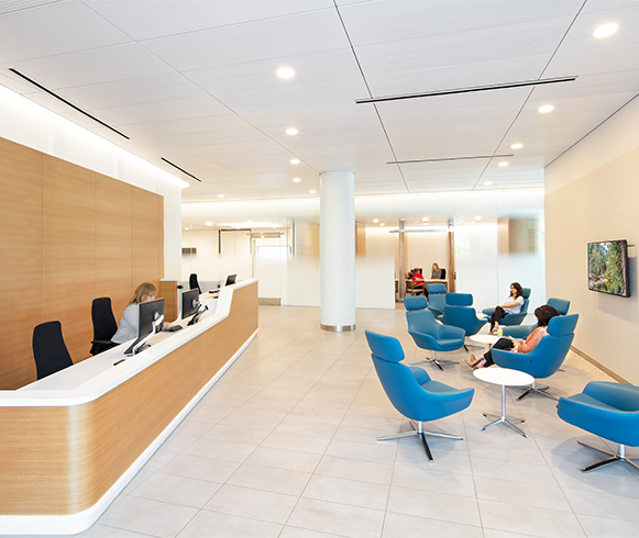 Interior view of reception area inside the Cedars-Sinai Medical Center Breast Center
