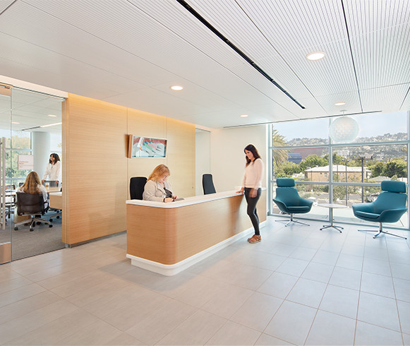 Interior view of front desk at the Cedars-Sinai Medical Center Breast Center