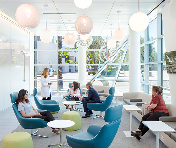 Interior view of seating areas at the Cedars-Sinai Medical Center Breast Center