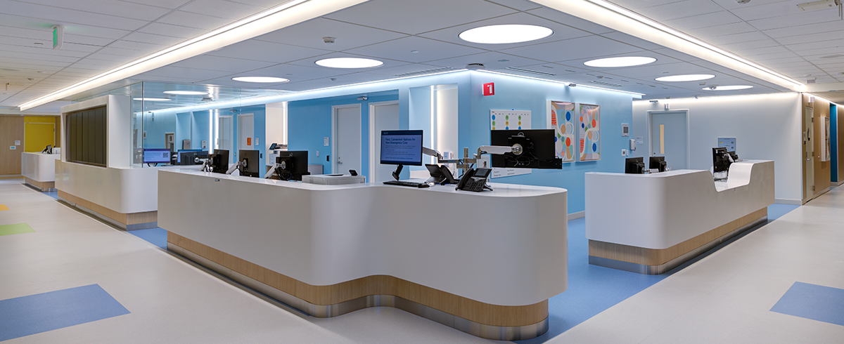 Interior view of nurse station at Cedars-Sinai Medical Center, Guerin Children’s