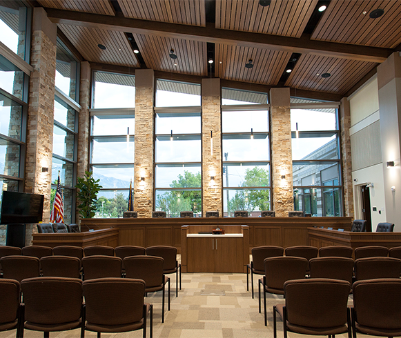 Interior view of open room at Cottonwood Heights City Hall