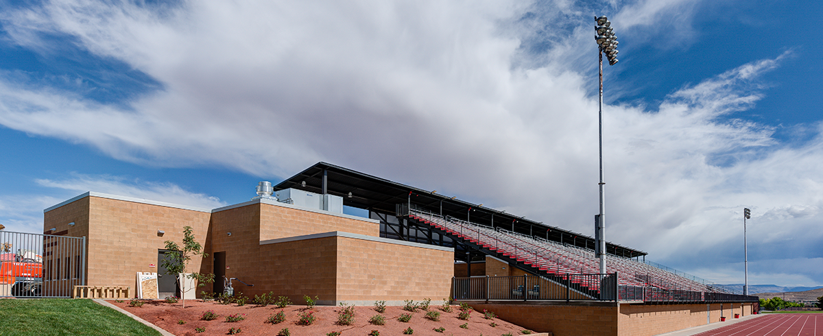 Exterior view of stadium seating at Greater Zion Stadium at Utah Tech University