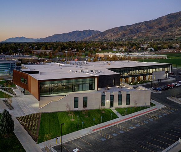 Exterior drone view of Allied Health Building at Davis Technical College