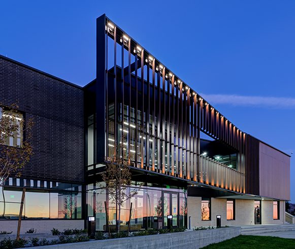 Exterior view of façade at the Allied Health Building at Davis Technical College