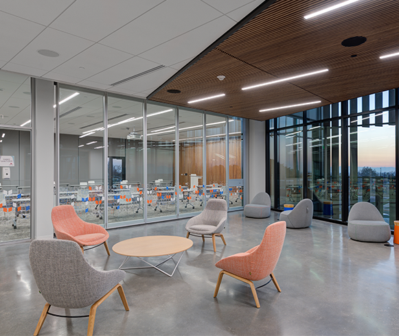 Interior view of seating area at the Allied Health Building at Davis Technical College