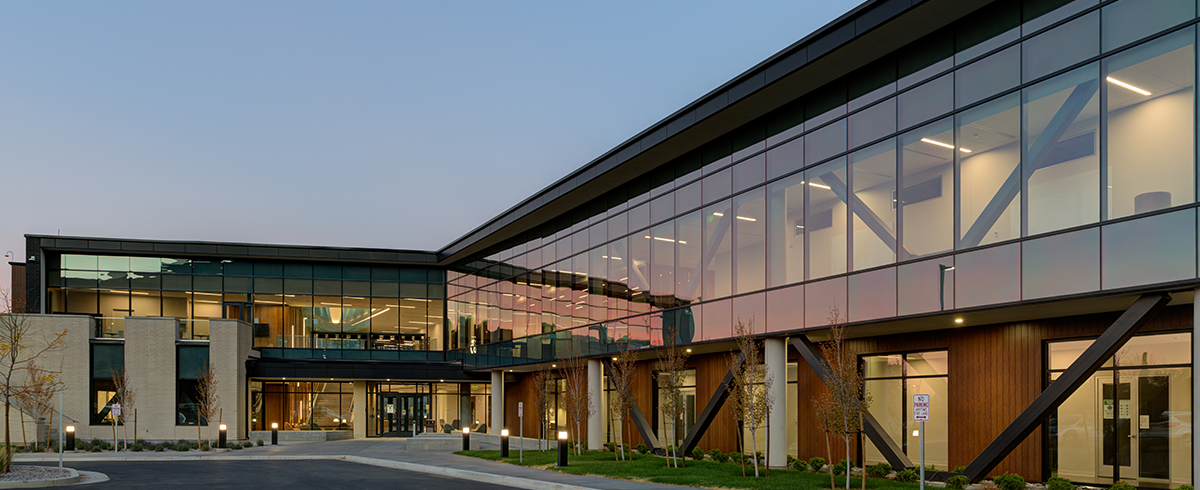 Exterior view of entrance to the Allied Health Building at Davis Technical College