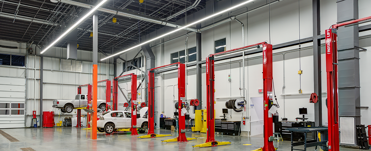 Interior view of autobody equipment in the Dixie Technology College