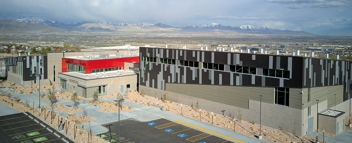 Exterior drone view of the Draper Recreation Center