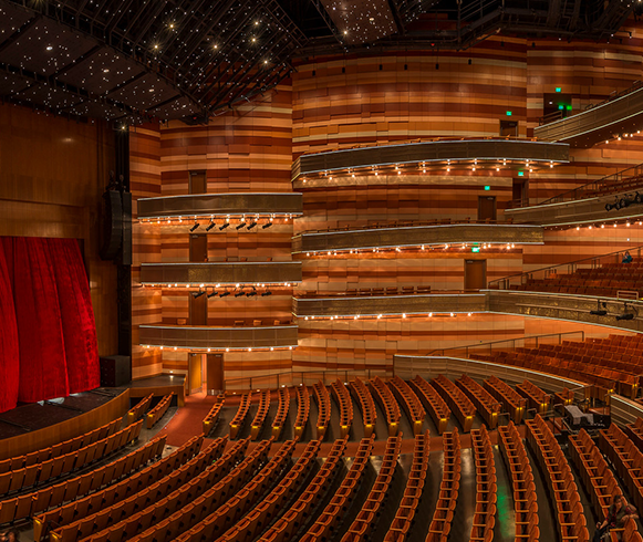 Interior side view of the multi-level seating in the Eccles Theater