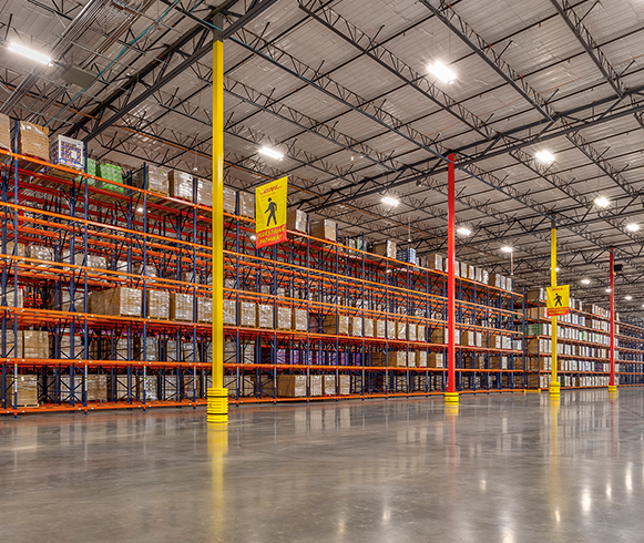 Interior view of storage racks inside Ferrero Ferrara
