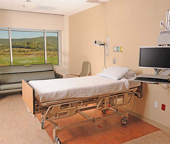 Interior view of hospital bed inside Guthrie Troy Community Hospital
