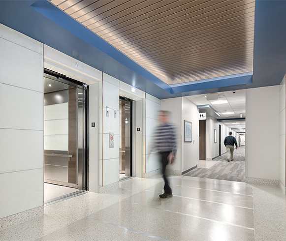 Interior view of elevator lobby at the Healthpeak Centennial MOB