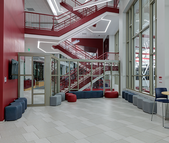 Interior view of staircase inside the Human Performance Center Utah Tech University
