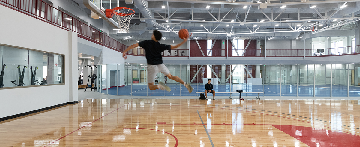 Interior view of basketball court Human Performance Center at Utah Tech University