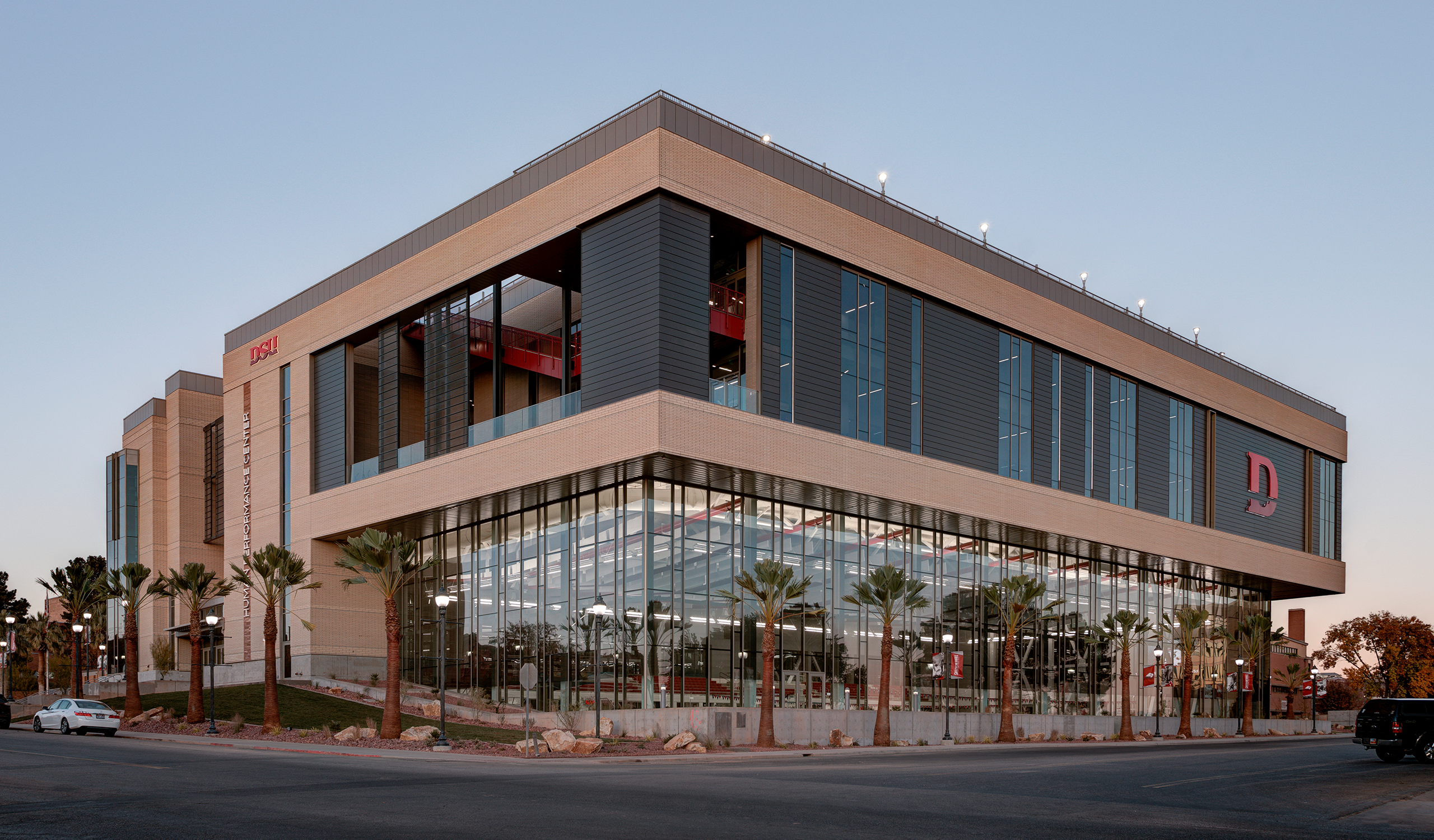 Exterior street view of the Human Performance Center at Utah Tech University