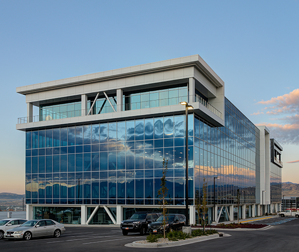 Exterior view of parking lot at the Innovation Point Office Campus