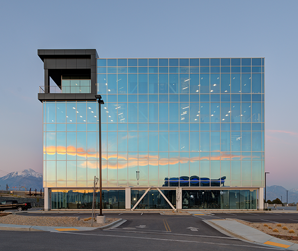 Exterior view of parking lot entrance at the Innovation Point Office Campus