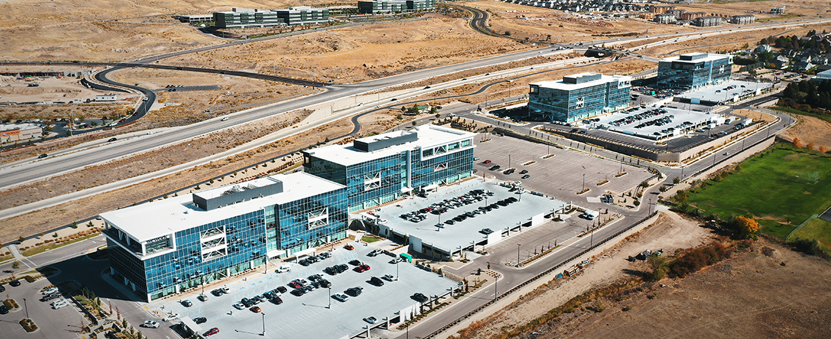 Exterior drone view of the Innovation Point Office Campus