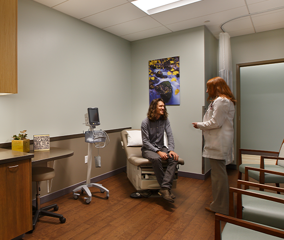 Interior view of patient room at the Jordan Valley Cancer Center