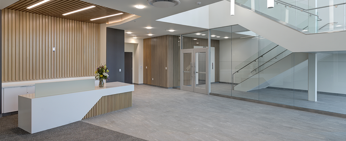 View of interior reception area in the L3Harris Technologies, Building G
