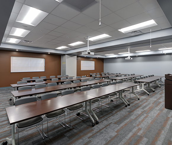 Interior view of lecture room inside the Laramie Readiness Center