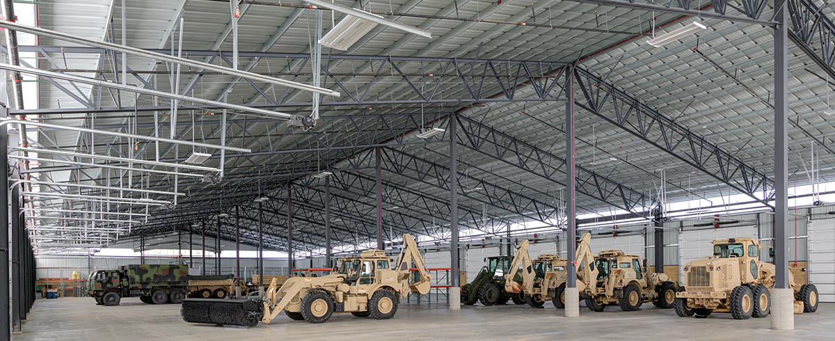 Interior view of vehicle storage in the Laramie Readiness Center