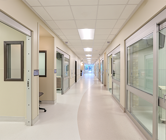 Interior view of hallway inside the Loma Linda University Medical Center Murrieta ED/Observation