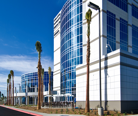 An exterior photo of Loma Linda University Medical Center.