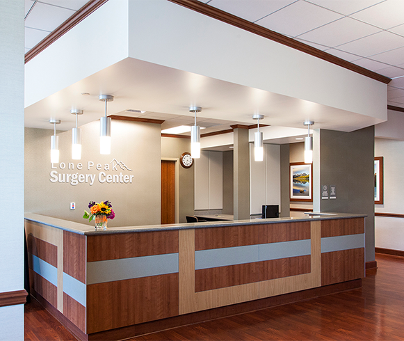 Interior view of front desk at the Lone Peak Hospital Specialty Center