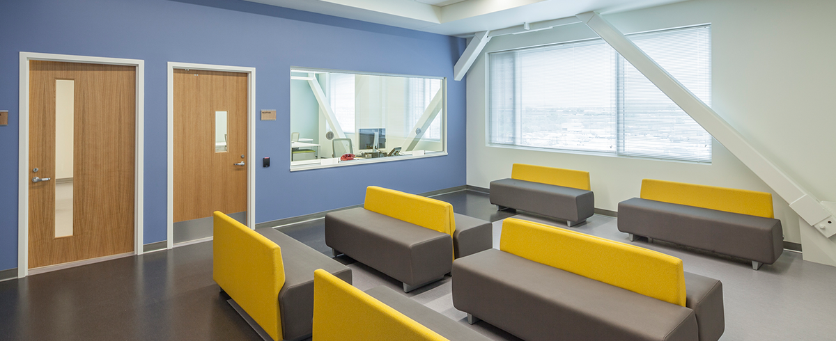 Interior view of the seating area in the R.J. Donovan Correctional Facility