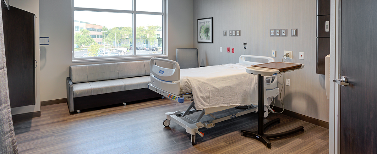 Interior view of patient bed inside the Menorah Medical Center Patient Bed Tower