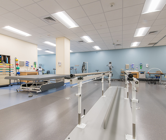 Interior view of physical therapy room inside the Methodist Stone Oak Hospital
